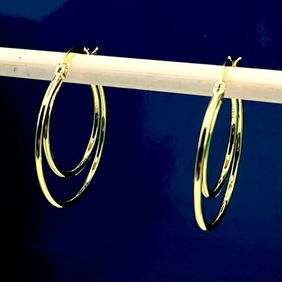 BBH Gold Vermeil Double Hoop Earringd - Picture 2 of 10